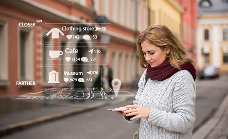 Augmented reality in marketing. Woman traveler with phone. Navig eCommerce Support Company - Blog